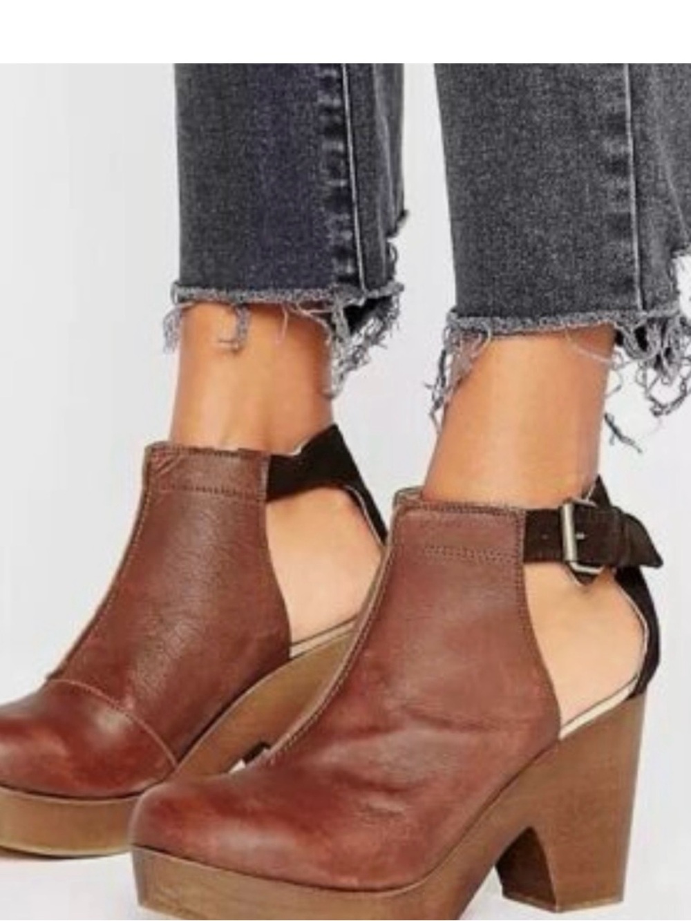 Free people Amber Orchard Brown Leather Cutout Platform Heels
